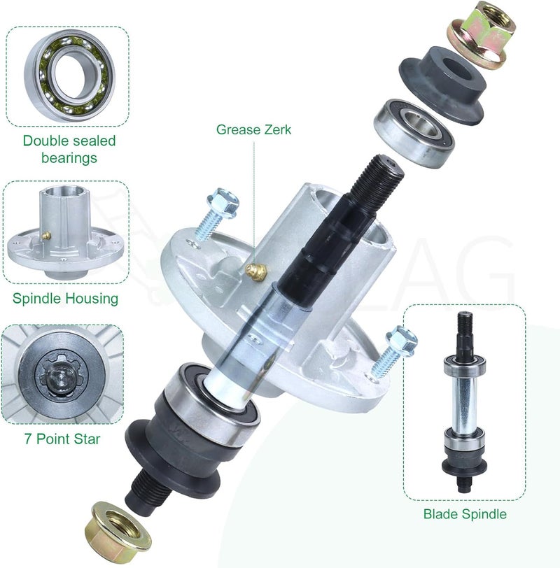 POSFLAG GY21098 Spindle Assembly Pre-Greased with GX20367 Spindle Pulley Replaces AUC15811 Spindle, GY20454, GY20962, UC23728 for John Deere D125 D130 D110 E100 E130 LA115 LA105 D105 Tractors - Image 4